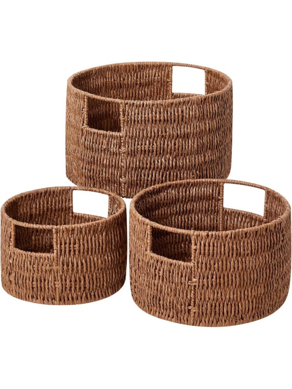 Hand-Woven Wicker Storage Baskets with Handles - Large Round Organizing Bins